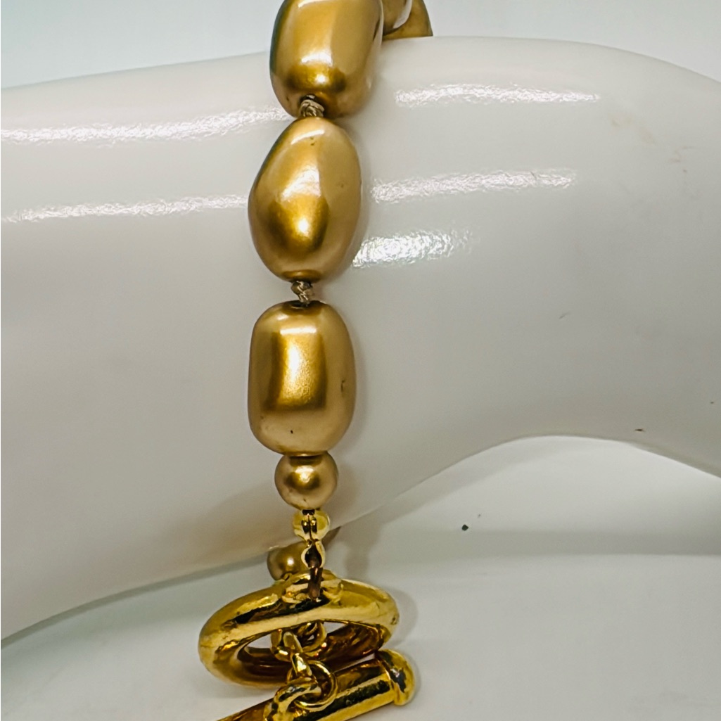 Elegant Satin Gold Faux Pearl Beaded Bracelet